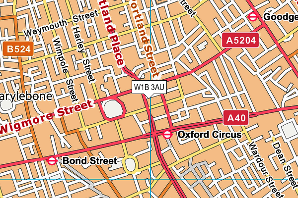W1B 3AU map - OS VectorMap District (Ordnance Survey)