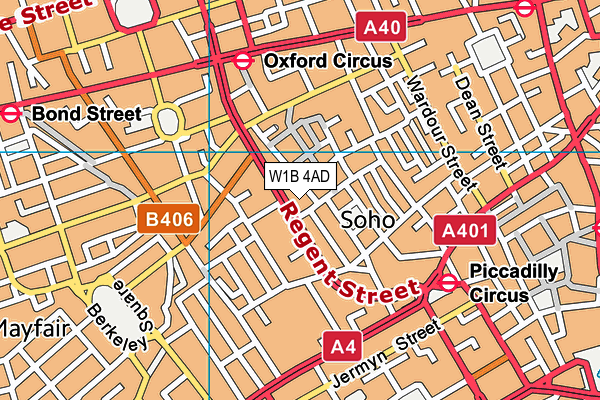 W1B 4AD map - OS VectorMap District (Ordnance Survey)