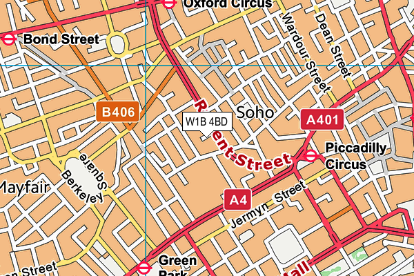 W1B 4BD map - OS VectorMap District (Ordnance Survey)