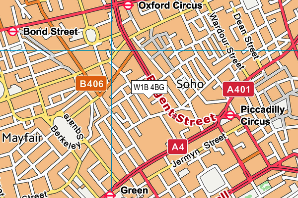 W1B 4BG map - OS VectorMap District (Ordnance Survey)