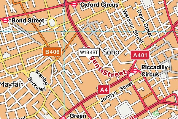 W1B 4BT map - OS VectorMap District (Ordnance Survey)