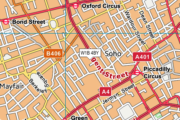 W1B 4BY map - OS VectorMap District (Ordnance Survey)