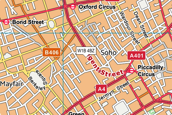 W1B 4BZ map - OS VectorMap District (Ordnance Survey)