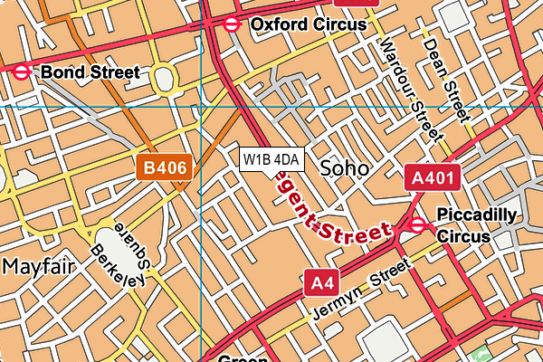 W1B 4DA map - OS VectorMap District (Ordnance Survey)