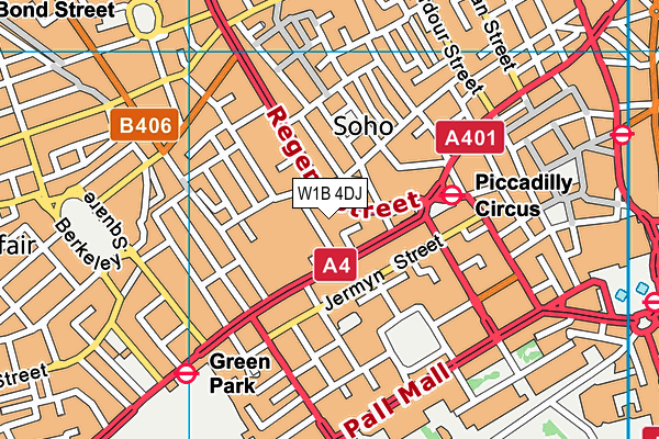 W1B 4DJ map - OS VectorMap District (Ordnance Survey)