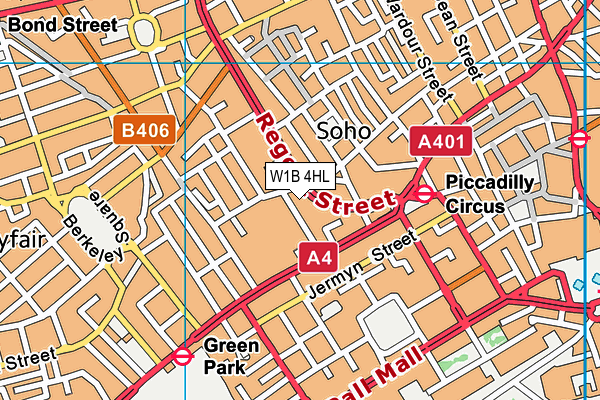 W1B 4HL map - OS VectorMap District (Ordnance Survey)