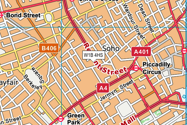 W1B 4HS map - OS VectorMap District (Ordnance Survey)