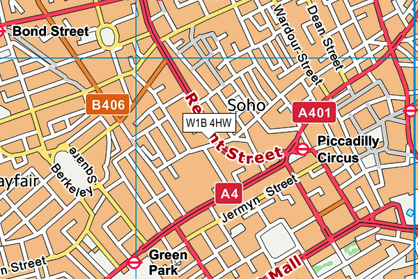 W1B 4HW map - OS VectorMap District (Ordnance Survey)