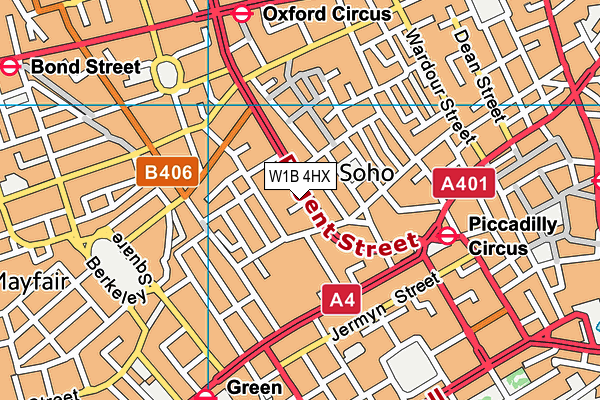 W1B 4HX map - OS VectorMap District (Ordnance Survey)