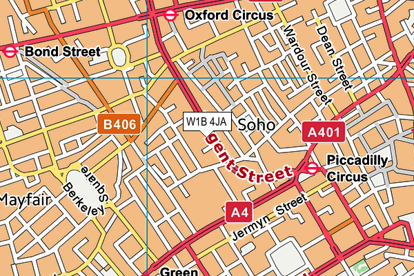 W1B 4JA map - OS VectorMap District (Ordnance Survey)