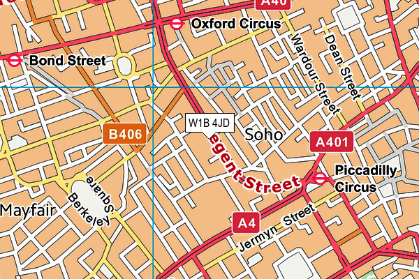 W1B 4JD map - OS VectorMap District (Ordnance Survey)