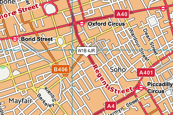 W1B 4JR map - OS VectorMap District (Ordnance Survey)