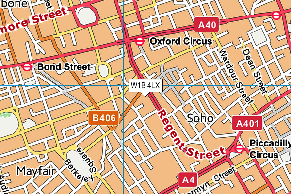 W1B 4LX map - OS VectorMap District (Ordnance Survey)