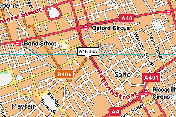 W1B 4NA map - OS VectorMap District (Ordnance Survey)