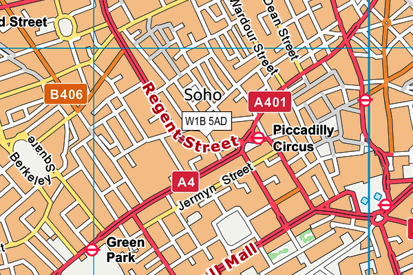 W1B 5AD map - OS VectorMap District (Ordnance Survey)