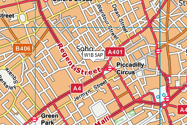 W1B 5AP map - OS VectorMap District (Ordnance Survey)