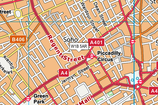 W1B 5AR map - OS VectorMap District (Ordnance Survey)