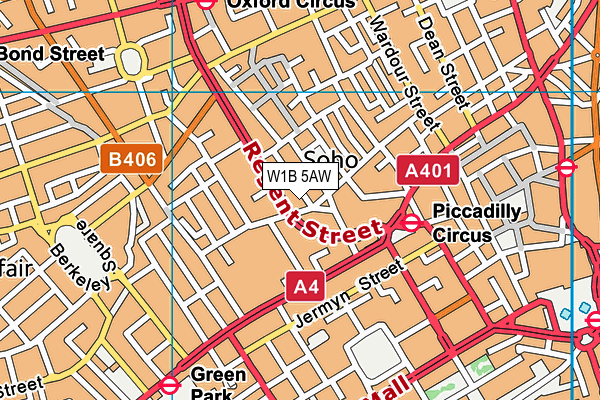 W1B 5AW map - OS VectorMap District (Ordnance Survey)