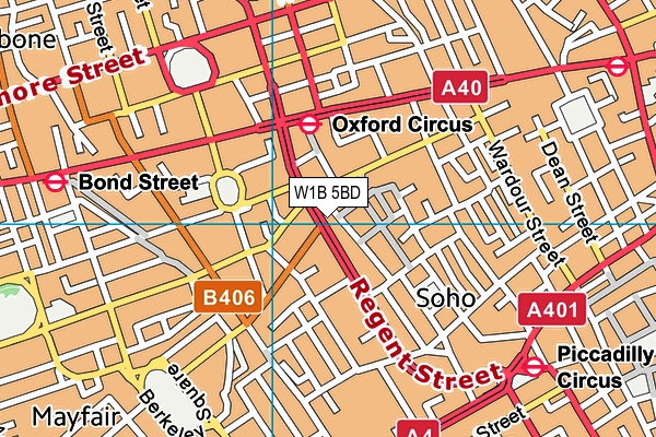 W1B 5BD map - OS VectorMap District (Ordnance Survey)