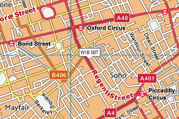 W1B 5BT map - OS VectorMap District (Ordnance Survey)