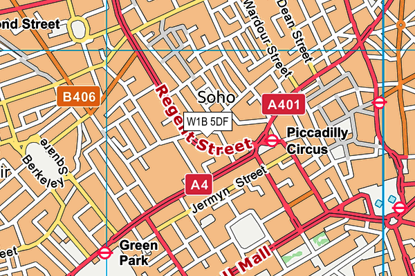 W1B 5DF map - OS VectorMap District (Ordnance Survey)