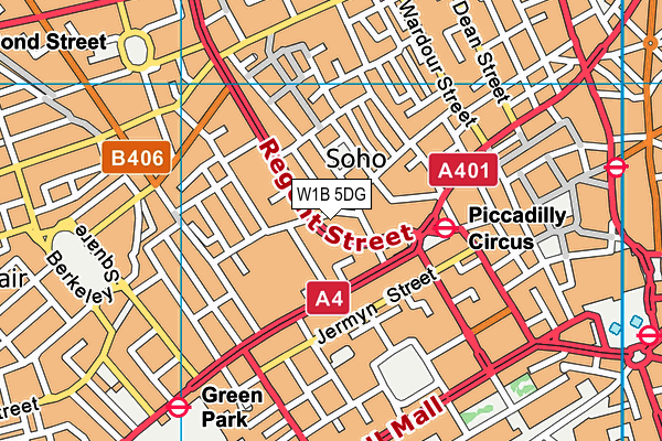 W1B 5DG map - OS VectorMap District (Ordnance Survey)
