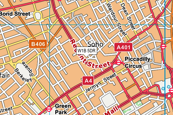 W1B 5DR map - OS VectorMap District (Ordnance Survey)