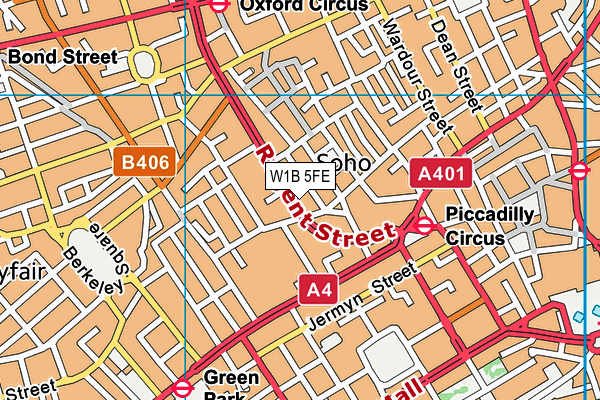 W1B 5FE map - OS VectorMap District (Ordnance Survey)