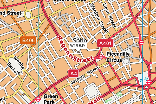W1B 5JY map - OS VectorMap District (Ordnance Survey)
