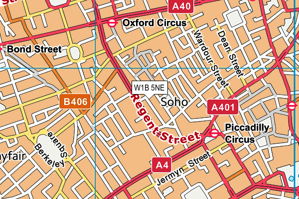 W1B 5NE map - OS VectorMap District (Ordnance Survey)