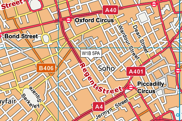 W1B 5PA map - OS VectorMap District (Ordnance Survey)