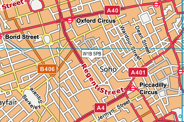 W1B 5PB map - OS VectorMap District (Ordnance Survey)