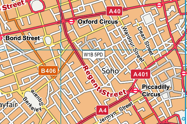 W1B 5PD map - OS VectorMap District (Ordnance Survey)