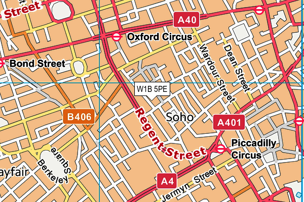 W1B 5PE map - OS VectorMap District (Ordnance Survey)