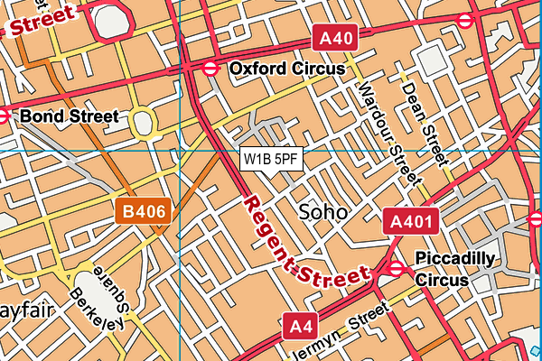 W1B 5PF map - OS VectorMap District (Ordnance Survey)