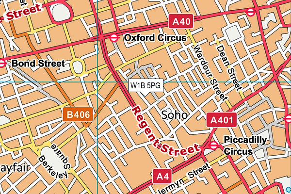 W1B 5PG map - OS VectorMap District (Ordnance Survey)