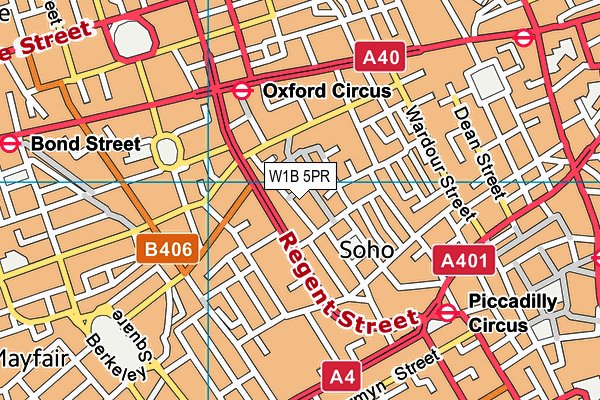 W1B 5PR map - OS VectorMap District (Ordnance Survey)