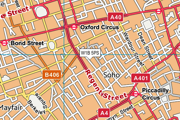 W1B 5PS map - OS VectorMap District (Ordnance Survey)