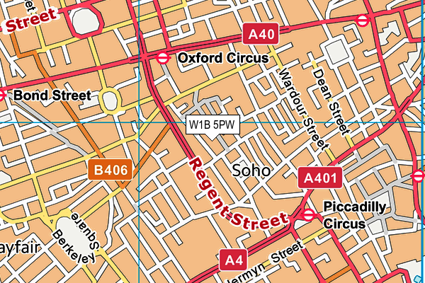 W1B 5PW map - OS VectorMap District (Ordnance Survey)