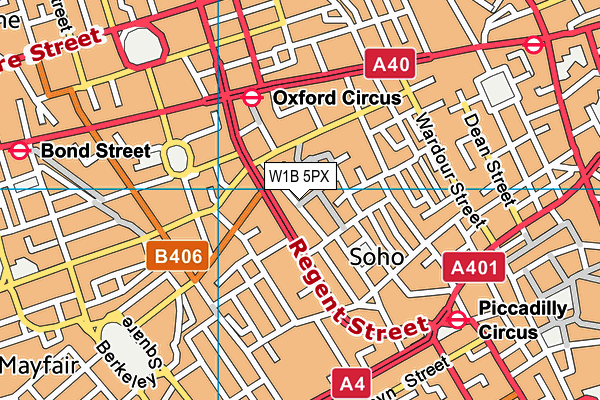 W1B 5PX map - OS VectorMap District (Ordnance Survey)