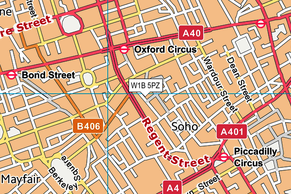 W1B 5PZ map - OS VectorMap District (Ordnance Survey)