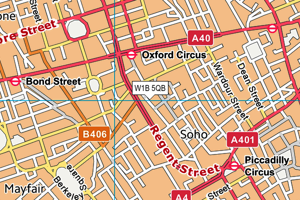 W1B 5QB map - OS VectorMap District (Ordnance Survey)