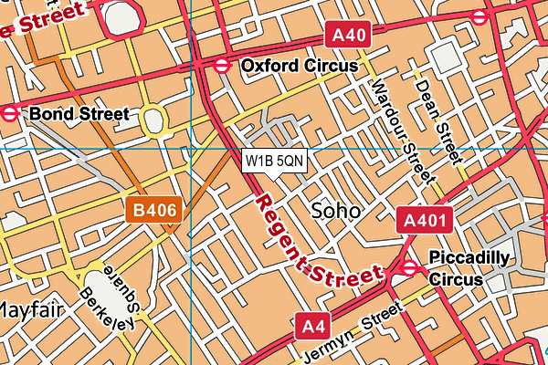 W1B 5QN map - OS VectorMap District (Ordnance Survey)