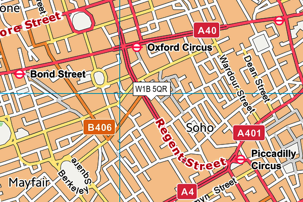 W1B 5QR map - OS VectorMap District (Ordnance Survey)