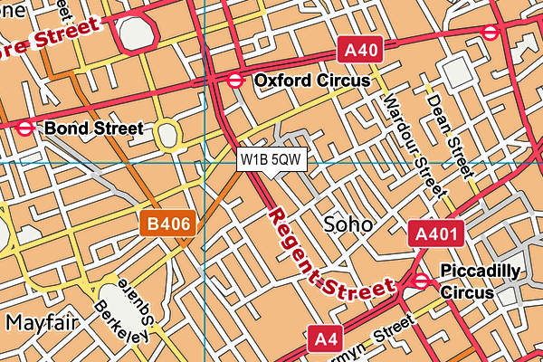 W1B 5QW map - OS VectorMap District (Ordnance Survey)