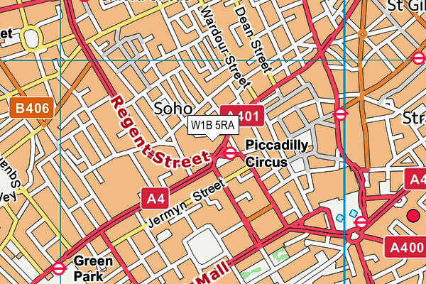 W1B 5RA map - OS VectorMap District (Ordnance Survey)