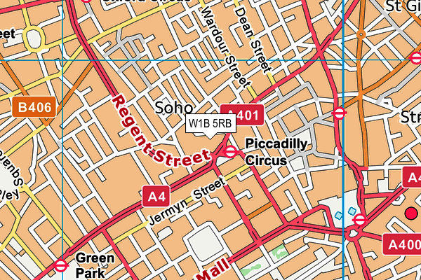 W1B 5RB map - OS VectorMap District (Ordnance Survey)