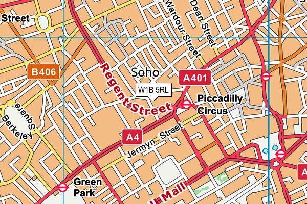 W1B 5RL map - OS VectorMap District (Ordnance Survey)