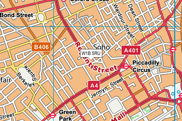W1B 5RU map - OS VectorMap District (Ordnance Survey)