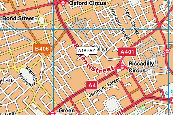 W1B 5RZ map - OS VectorMap District (Ordnance Survey)